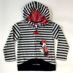 Disney Minnie Mouse Striped Kids Hoodie - Black and Gray